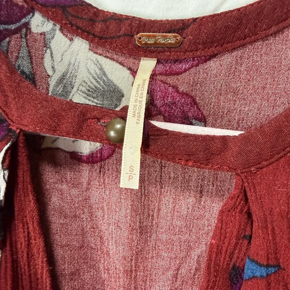 Free People Tree Swing Burgundy Mini Dress Boho Rayon Tunic Long Sleeve Babydoll